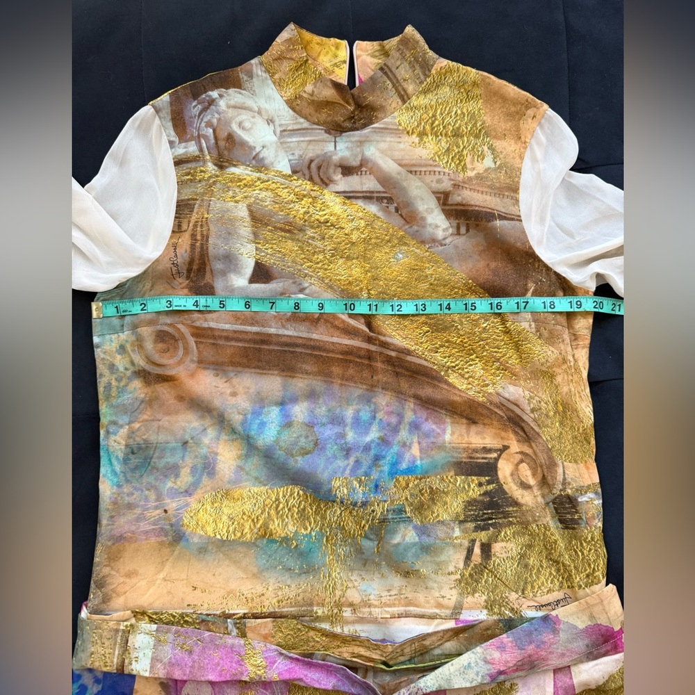 Just Cavalli Multicolor Abstract Midi Dress with Cream Sheer Sleeves, pre-owned - Picture 6 of 7